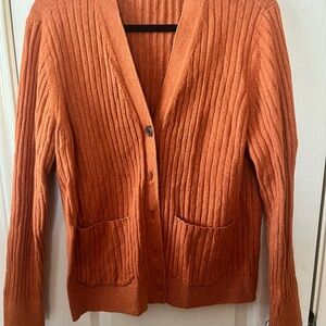 LOFT Ribbed Orange Cardigan Sweater